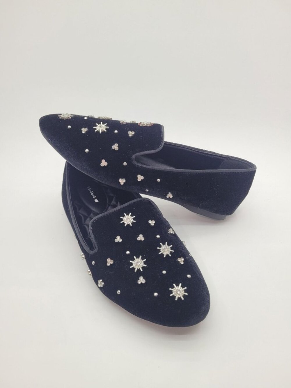 Birdies The Starling Black Velvet Crystal Beaded Flats Loafers Women's Size 8.5